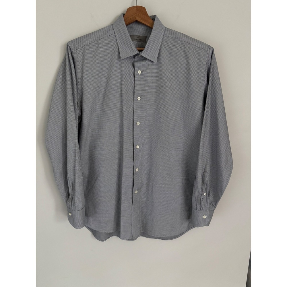 Canali 1934 Mens Blue Micro Check Cotton Dress Shirt Made in Italy Size 44 17.5
